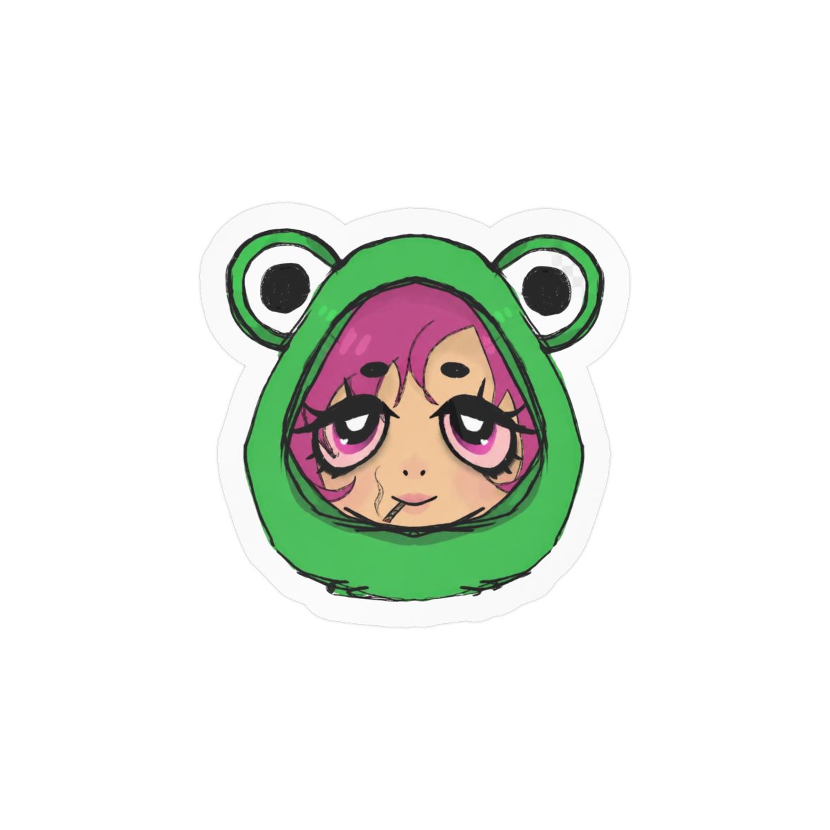 Cute Frog Girl Sticker | Adorable Vinyl Decal - alternate angle 1, merchandise