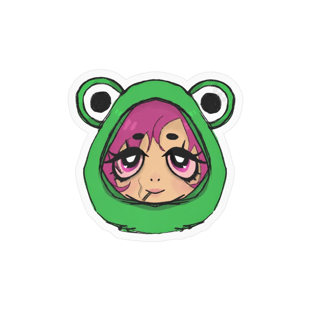 Cute Frog Girl Sticker | Adorable Vinyl Decal - alternate angle 2, merchandise