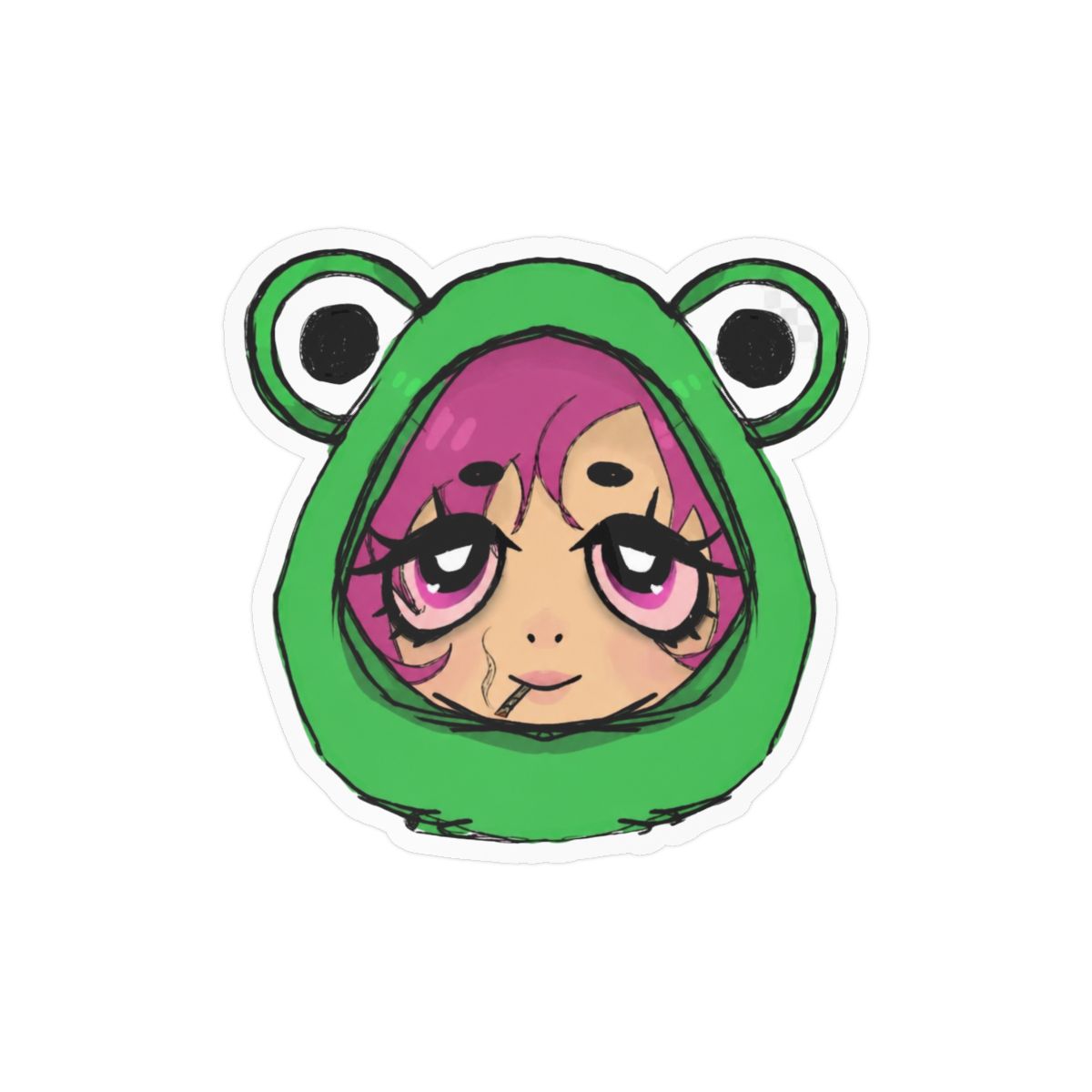 Cute Frog Girl Sticker | Adorable Vinyl Decal - alternate angle 3, merchandise